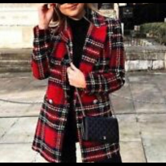 Zara red checked jacket blazer - Picture 2 of 7